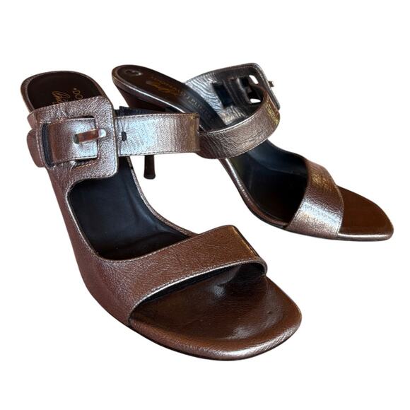 Donald J Pliner Bronze Metallic Side Buckle Sandals with Heels size 8 - Picture 12 of 16